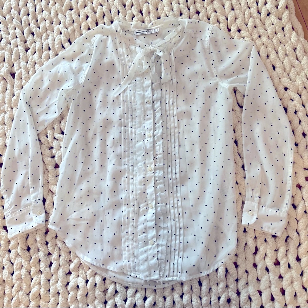 Abercrombie & Fitch White Button Down Shirt with Black Dots